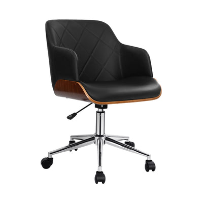 Artiss Wooden Office Chair Computer PU Leather Desk Chairs Executive Black Wood_15961