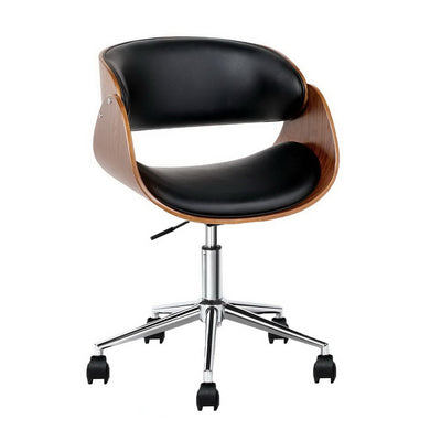 Artiss Office Chair Wooden and Leather Black_10414