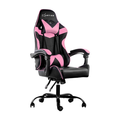 Artiss Office Chair Gaming Chair Computer Chairs Recliner PU Leather Seat Armrest Black Pink_35323