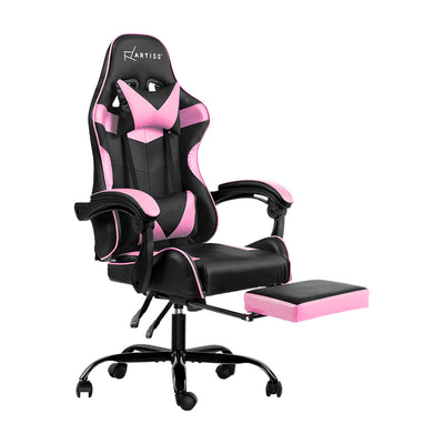 Artiss Office Chair Gaming Chair Computer Chairs Recliner PU Leather Seat Armrest Footrest Black Pink_35325