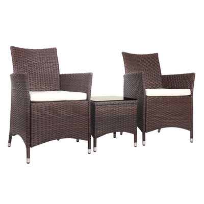 Gardeon 3pc Bistro Wicker Outdoor Furniture Set Brown_33156