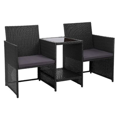 Gardeon Outdoor Setting Wicker Loveseat Birstro Set Patio Garden Furniture Black_34832