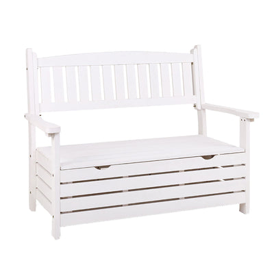 Gardeon Outdoor Storage Bench Box Wooden Garden Chair 2 Seat Timber Furniture White_33632