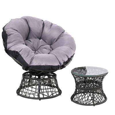 Gardeon Outdoor Papasan Chairs Table Lounge Setting Patio Furniture Wicker Black_32960