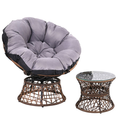 Gardeon Outdoor Papasan Chairs Table Lounge Setting Patio Furniture Wicker Brown_32962