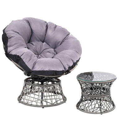 Gardeon Outdoor Papasan Chairs Table Lounge Setting Patio Furniture Wicker Grey_32958