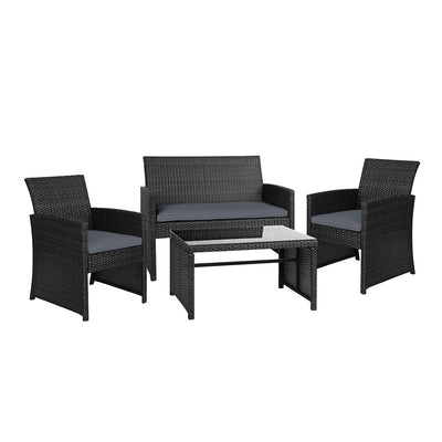 Gardeon Set of 4 Outdoor Lounge Setting Rattan Patio Wicker Dining Set Black_33241