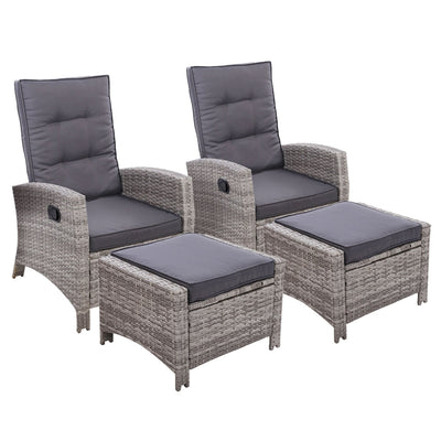 Set of 2 Sun lounge Recliner Chair Wicker Lounger Sofa Day Bed Outdoor Chairs Patio Furniture Garden Cushion Ottoman Gardeon_35255