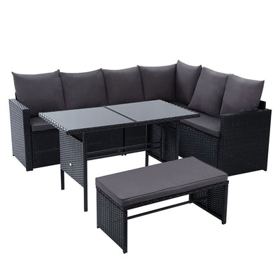 Gardeon Outdoor Furniture Dining Setting Sofa Set Lounge Wicker 8 Seater Black_34560