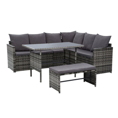 Gardeon Outdoor Furniture Dining Setting Sofa Set Wicker 8 Seater Storage Cover Mixed Grey_34565