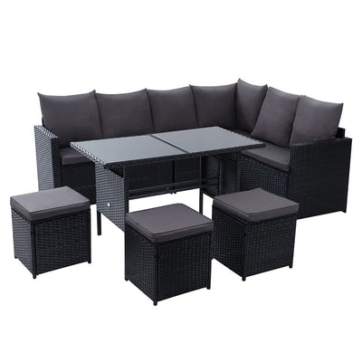 Gardeon Outdoor Furniture Dining Setting Sofa Set Wicker 9 Seater Storage Cover Black_34562