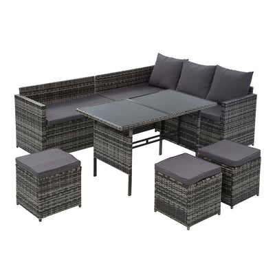 Gardeon Outdoor Furniture Dining Setting Sofa Set Lounge Wicker 9 Seater Mixed Grey_34559