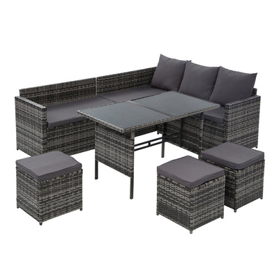 Gardeon Outdoor Furniture Dining Setting Sofa Set Wicker 9 Seater Storage Cover Mixed Grey_34563