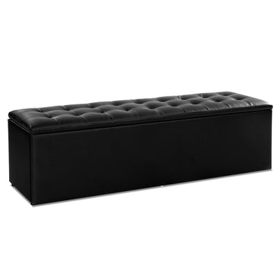 Artiss Storage Ottoman Blanket Box Black LARGE Leather Rest Chest Toy Foot Stool_35738