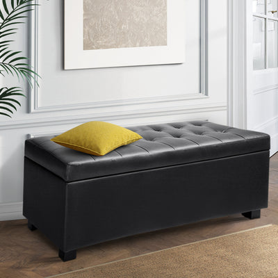 Artiss PU Leather Storage Ottoman - Black_30803