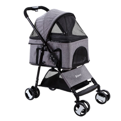 i.Pet Pet Stroller Dog Carrier Foldable Pram 3 IN 1 Middle Size Grey_14204