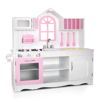 Keezi Kids Wooden Kitchen Play Set - White & Pink_30308