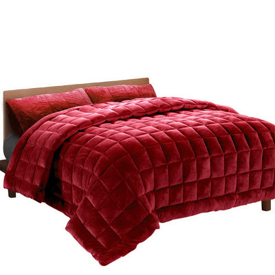 Giselle Bedding Faux Mink Quilt King Size Burgundy_14377