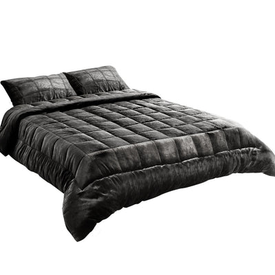 Giselle Bedding Faux Mink Quilt Double Size Charcoal_14369