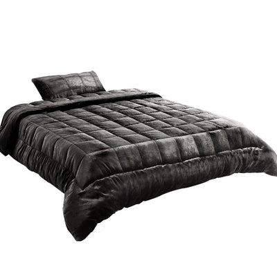 Giselle Bedding Faux Mink Quilt Single Size Charcoal_14368