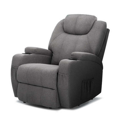 Artiss Recliner Chair Electric Massage Chairs Heated Lounge Sofa Fabric Grey_36154