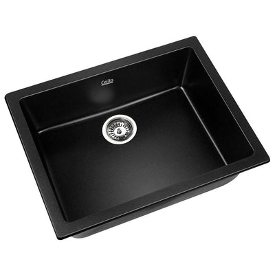 Cefito Stone Kitchen Sink 610X470MM Granite Under/Topmount Basin Bowl Laundry Black_31927