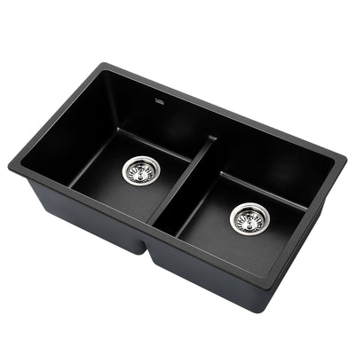 Cefito Stone Kitchen Sink 790X460MM Granite Under/Topmount Basin Double Bowl Black_34006