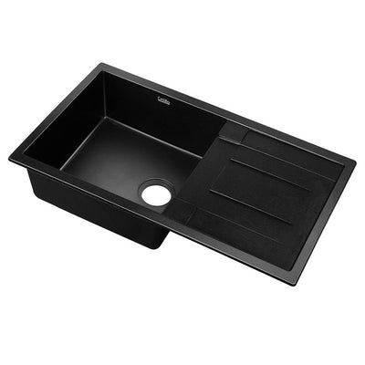 Cefito Stone Kitchen Sink 860X500MM Granite Under/Topmount Basin Bowl Laundry Black_30794