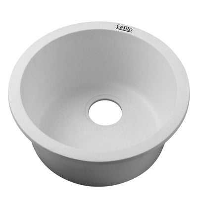 Cefito Stone Kitchen Sink Round 430MM Granite Under/Topmount Basin Bowl Laundry White_15883