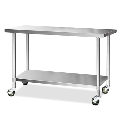 Cefito 304 Stainless Steel Kitchen Benches Work Bench Food Prep Table with Wheels 1524MM x 610MM_34848