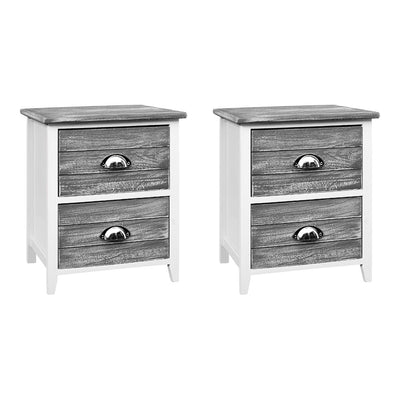 Artiss 2x Bedside Table Nightstands 2 Drawers Storage Cabinet Bedroom Side Grey_14488