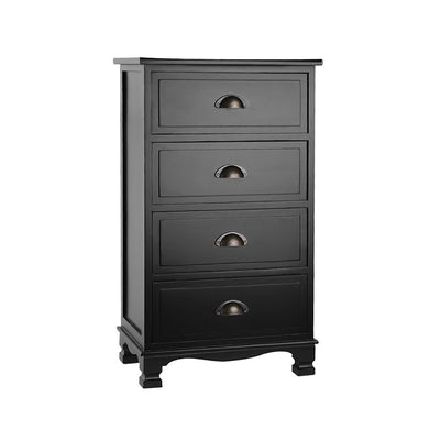 Artiss Vintage Bedside Table Chest 4 Drawers Storage Cabinet Nightstand Black_13849