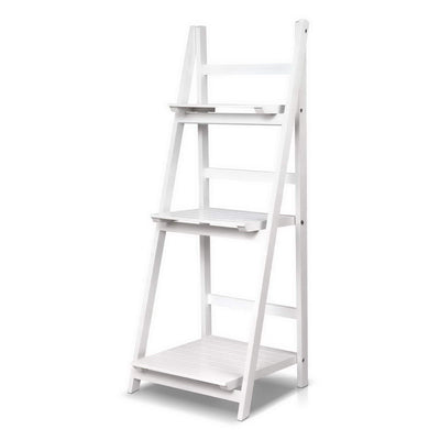 Artiss Display Shelf 3 Tier Wooden Ladder Stand Storage Book Shelves Rack White_34842