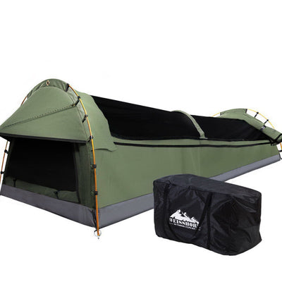 Weisshorn Double Swag Camping Swags Canvas Tent Deluxe Celadon With Mattress_35763