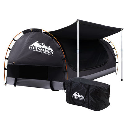 Weisshorn Double Swag Camping Swags Canvas Free Standing Dome Tent Dark Grey with 7CM Mattress_35760