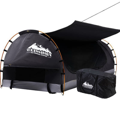 Weisshorn Swag King Single Camping Swags Canvas Free Standing Dome Tent Dark Grey with 7CM Mattress_35756