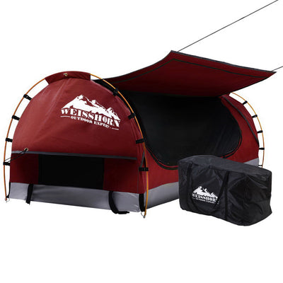 Weisshorn Swag King Single Camping Swags Canvas Free Standing Dome Tent Red with 7CM Mattress_35757