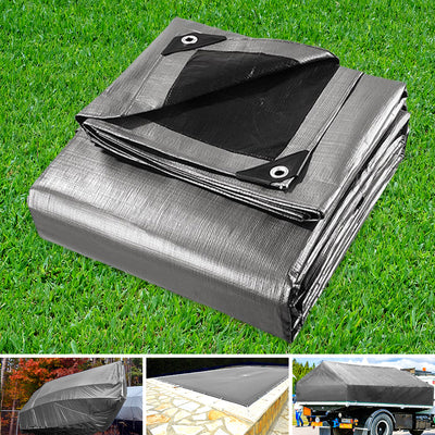 Instahut 3.6x4.8m Tarp Camping Tarps Poly Tarpaulin Heavy Duty Cover 180gsm Silver_12687