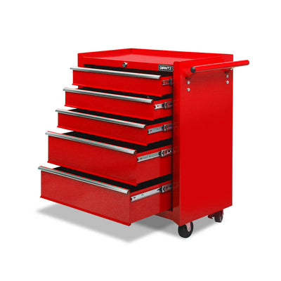 Giantz 5 Drawer Mechanic Tool Box Cabinet Storage Trolley - Red_30198