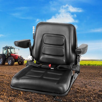 Giantz Tractor Seat with Armrest Forklift Excavator Bulldozer Universal Suspension Backrest Truck Chair black_35820