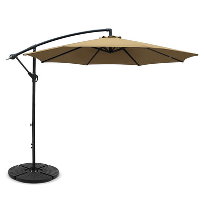 Instahut 3M Umbrella with 48x48cm Base Outdoor Umbrellas Cantilever Sun Beach Garden Patio Beige_35435