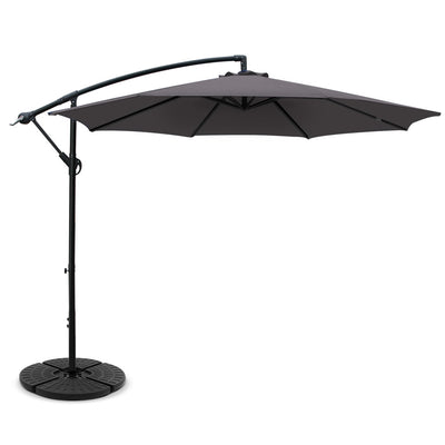 Instahut 3M Umbrella with 48x48cm Base Outdoor Umbrellas Cantilever Sun Beach Garden Patio Charcoal_35438