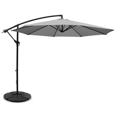 Instahut 3M Umbrella with 48x48cm Base Outdoor Umbrellas Cantilever Sun Beach Garden Patio Grey_35439