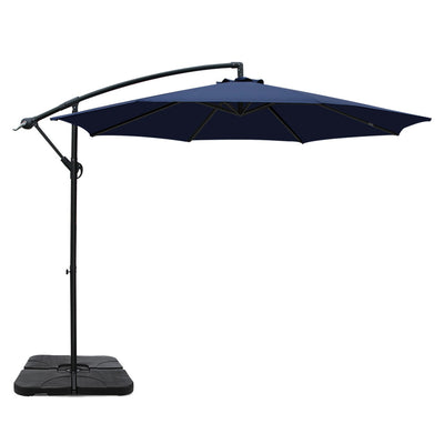Instahut 3M Umbrella with 50x50cm Base Outdoor Umbrellas Cantilever Sun Stand UV Garden Navy_35432