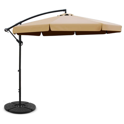 Instahut 3M Umbrella with 48x48cm Base Outdoor Umbrellas Cantilever Sun Beach UV Beige_35440