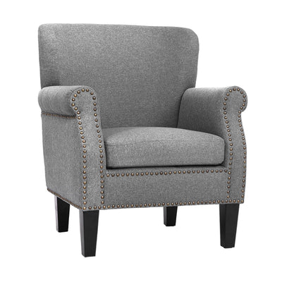 Artiss Armchair Accent Chair Retro Armchairs Lounge Accent Chair Single Sofa Linen Fabric Seat Grey_35468