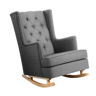 Artiss Rocking Armchair Feeding Chair Linen Fabric Armchairs Lounge Retro Grey_35470