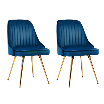 Artiss Set of 2 Dining Chairs Retro Chair Cafe Kitchen Modern Metal Legs Velvet Blue_37384