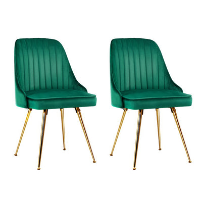 Artiss Set of 2 Dining Chairs Retro Chair Cafe Kitchen Modern Metal Legs Velvet Green_37385