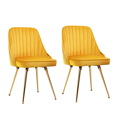 Artiss Set of 2 Dining Chairs Retro Chair Cafe Kitchen Modern Metal Legs Velvet Yellow_37386